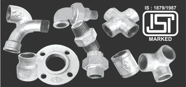 Malleable galvanized iron pipe fitting as per IS 1879